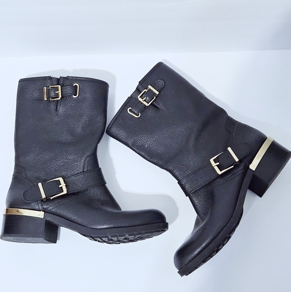 Vince Camuto Whyla Moto Black Leather Boots Size 6.5 - Picture 1 of 7